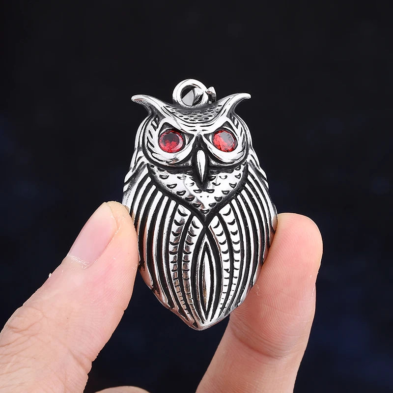 Red Gem Owl Eyes Pendant - Chrome Cult