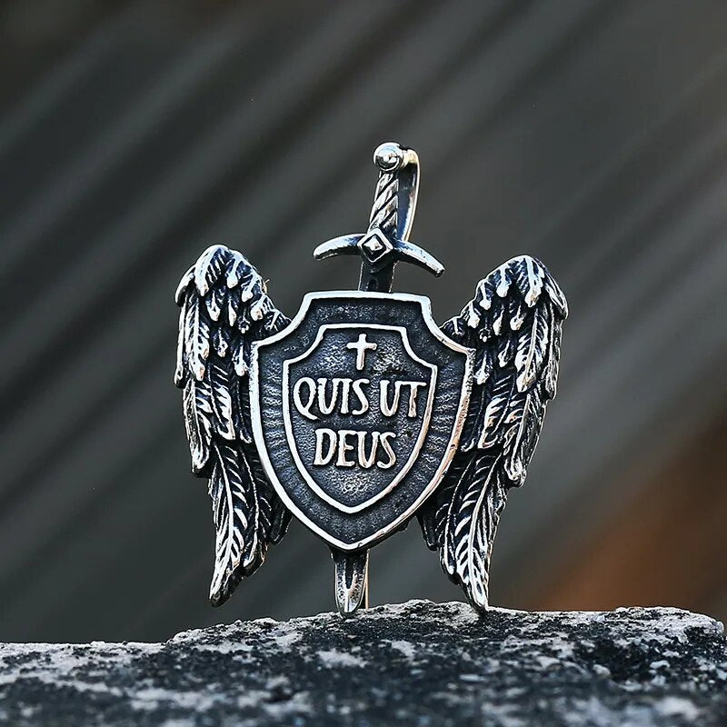 Who To Is Like God Crest Of The Angels Pendant - Chrome Cult