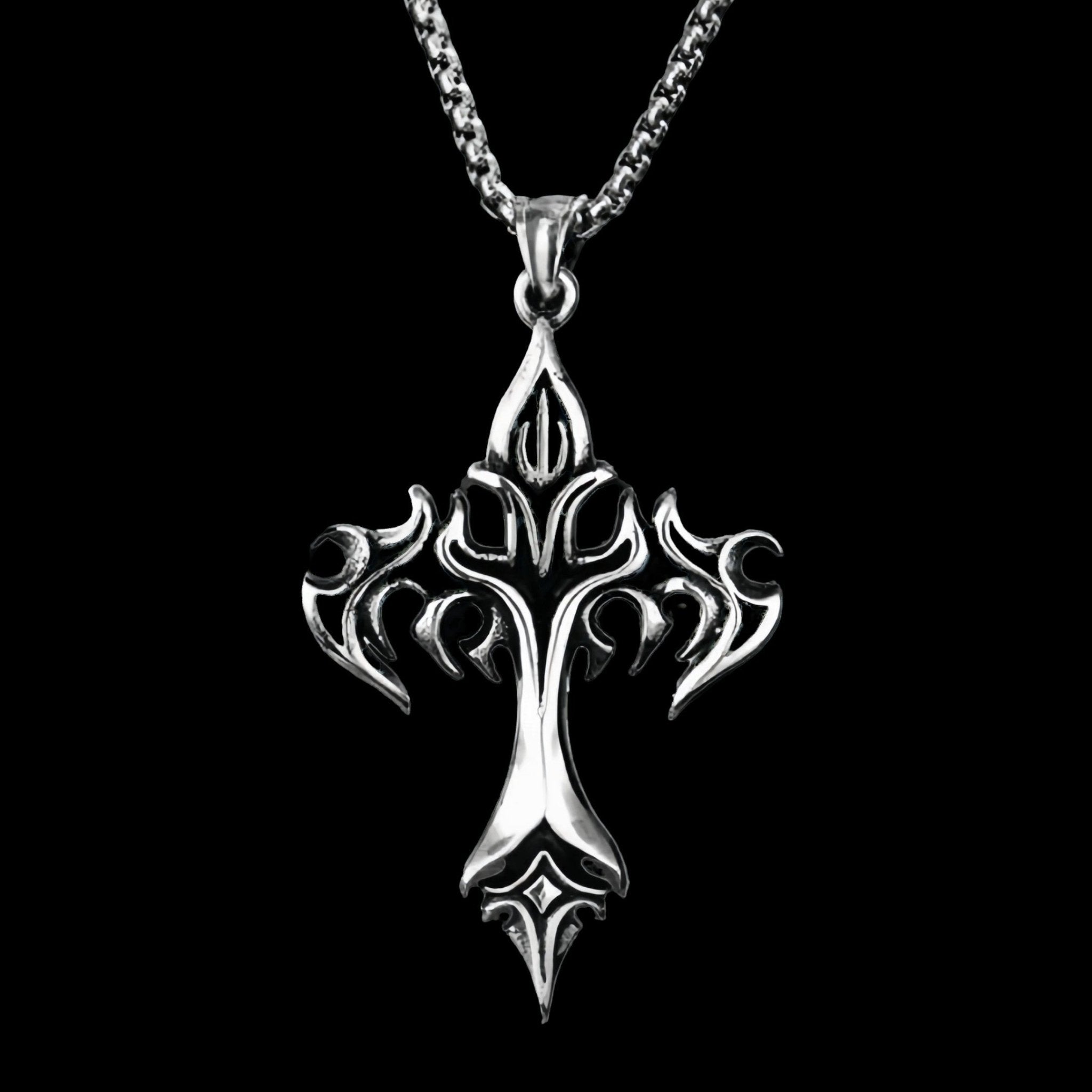 Eternal Flame Cross Pendant - Chrome Cult