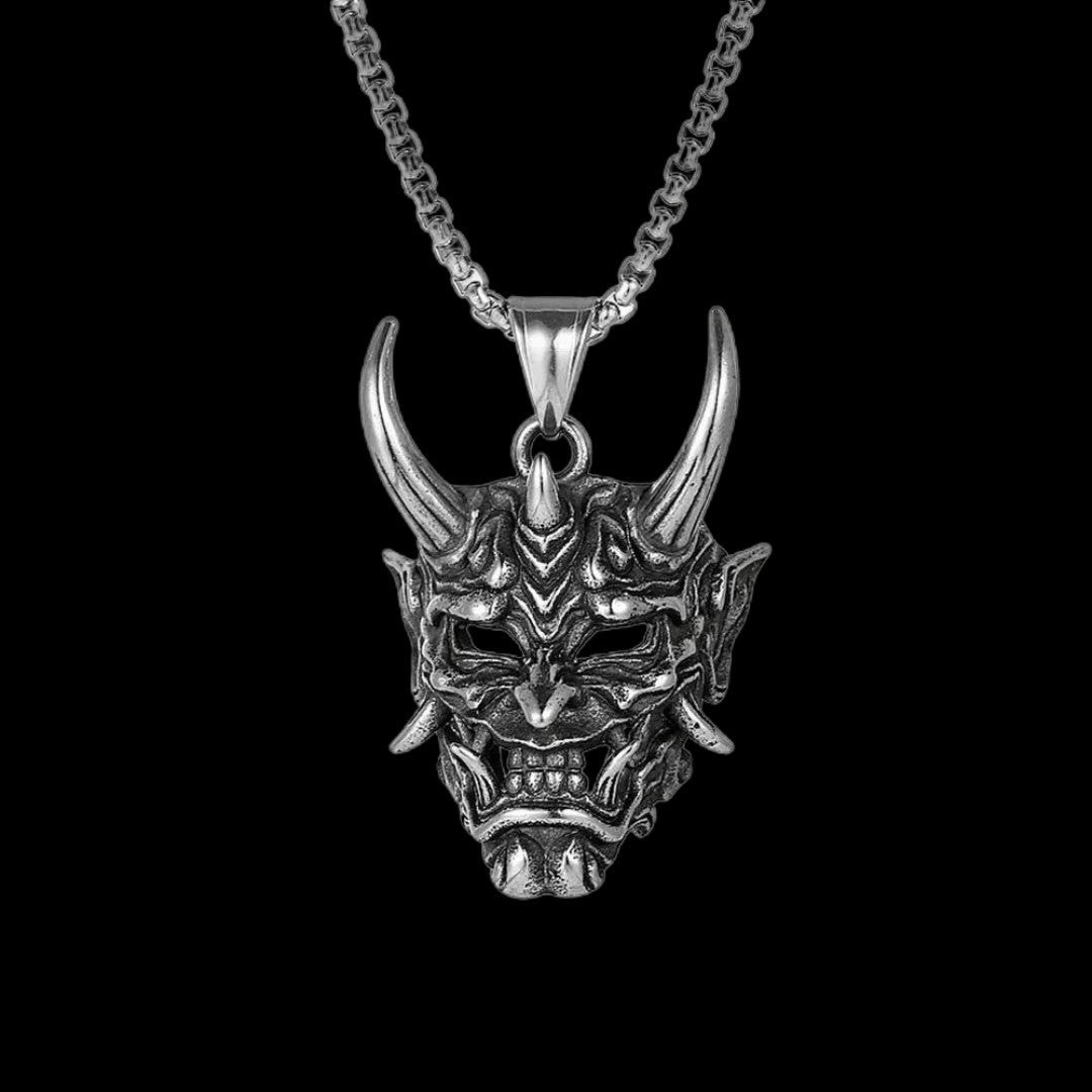 Hannya Oni Mask Pendant - Chrome Cult