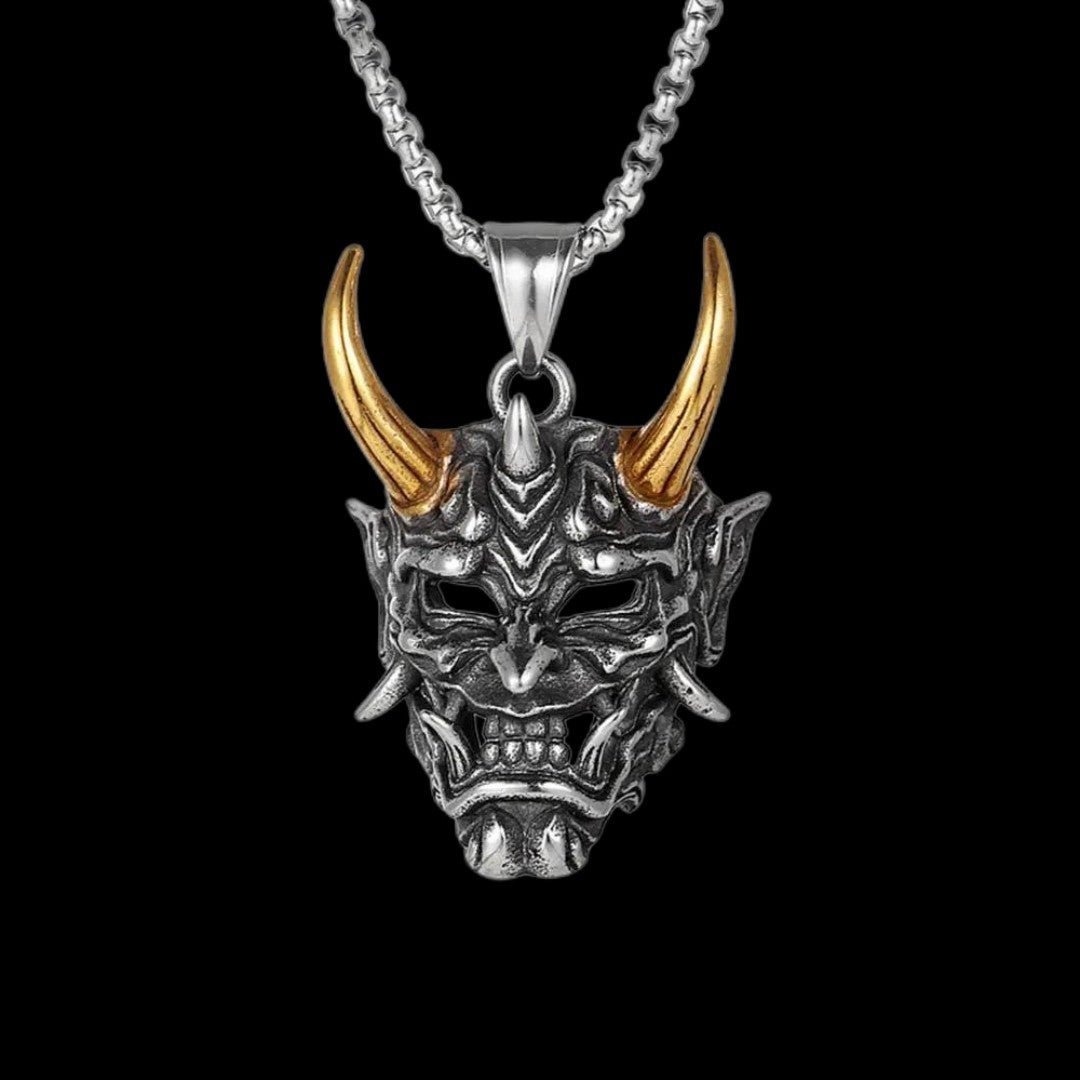 Hannya Oni Mask Pendant - Chrome Cult