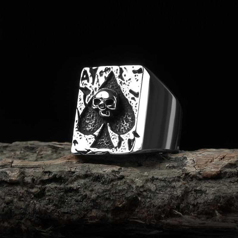 Ace of Spades Skull Ring - Chrome Cult