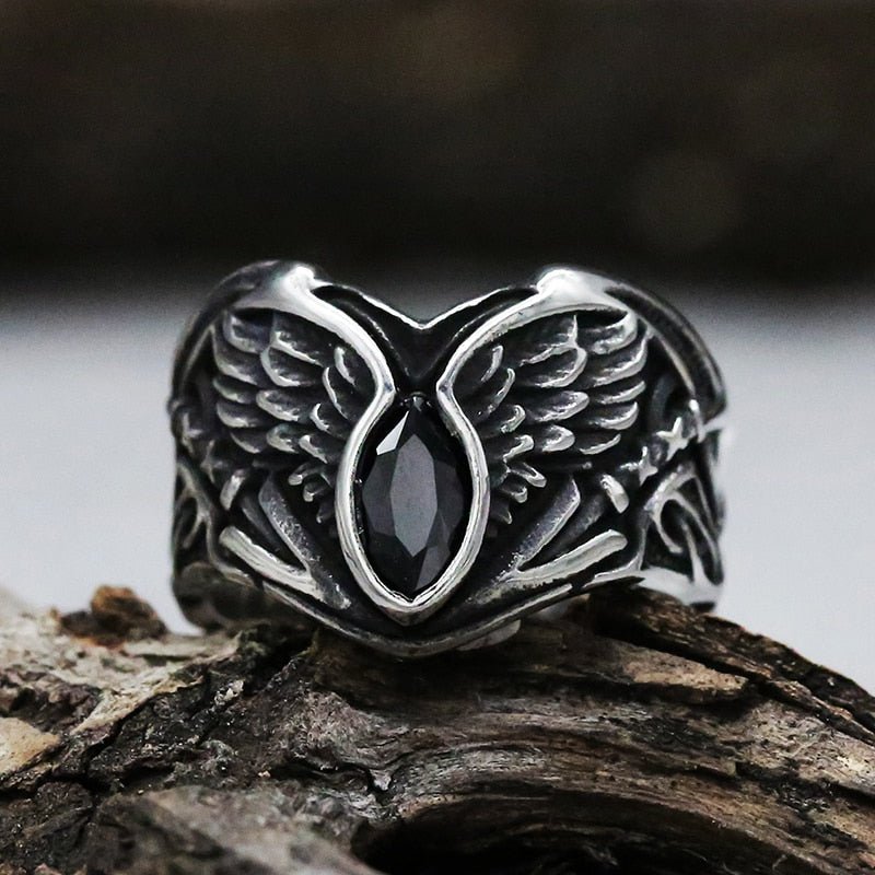 Fallen Angel Wing Demon Eye Ring - Chrome Cult
