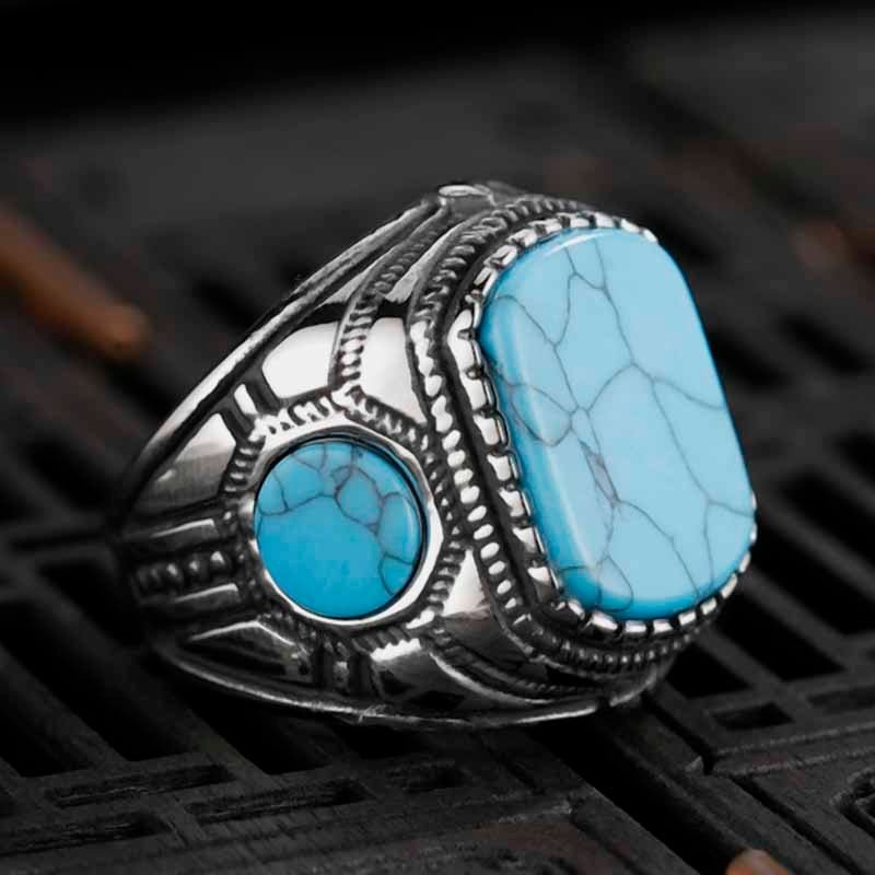 Antique Blue Marble Stone Ring - Chrome Cult
