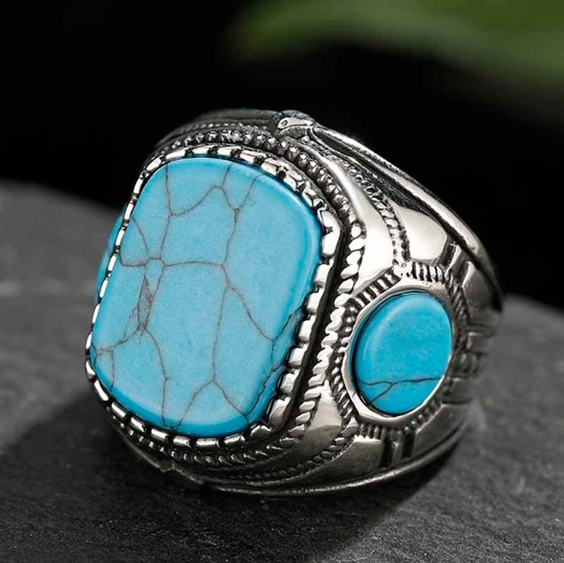 Antique Blue Marble Stone Ring - Chrome Cult