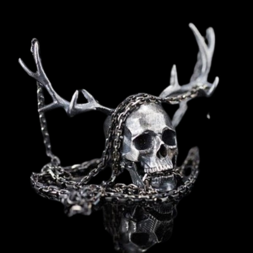 Antlers Skull Pendant - Chrome Cult