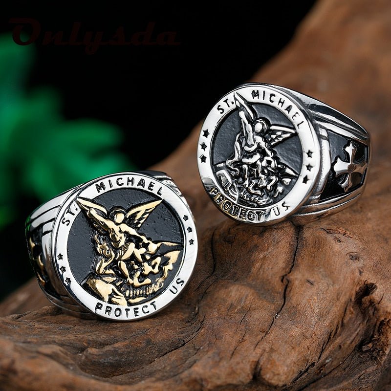 Archangel St. Michael Protect Us Ring - Chrome Cult