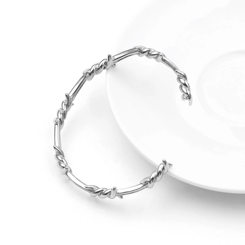 Barbed Wire Open Cuff Bracelet - Chrome Cult