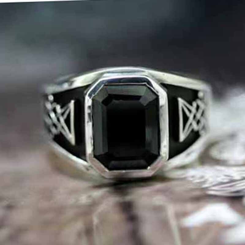 Black Gemstone Sigil Of Lucifer Ring - Chrome Cult