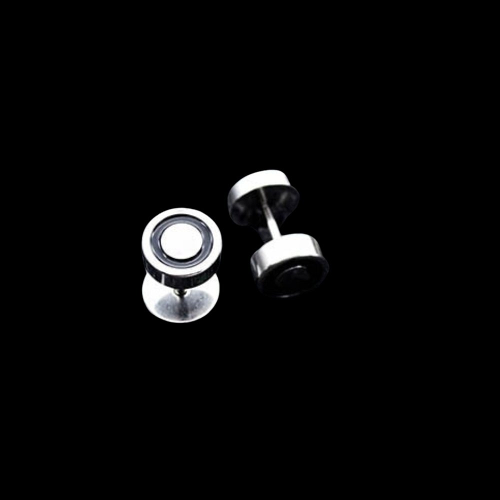 Black Ring Barbell Stud Earrings - Chrome Cult