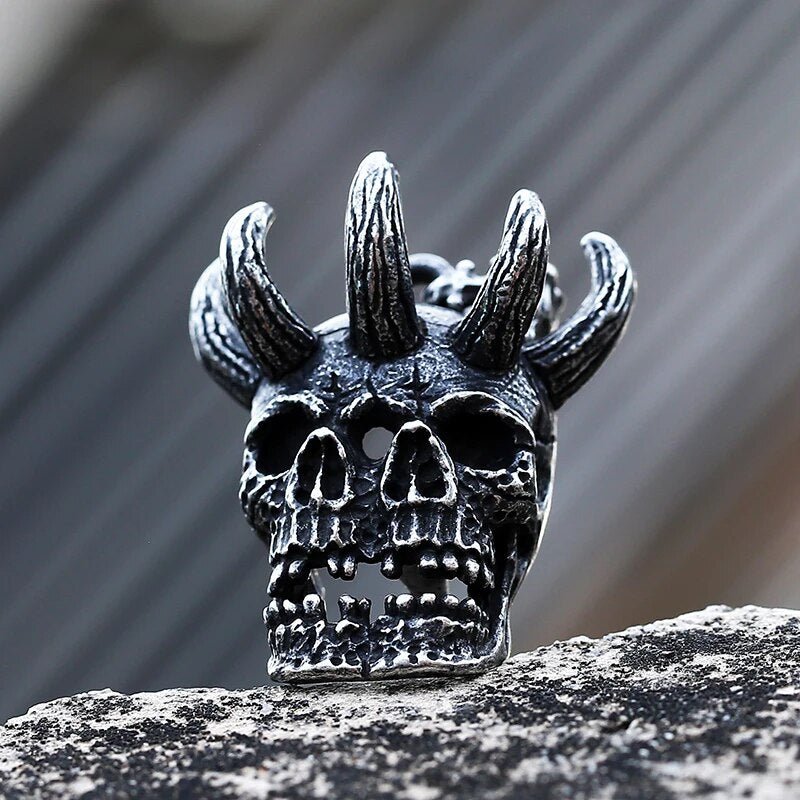 Conjoined Horned Twin Skulls Pendant - Chrome Cult