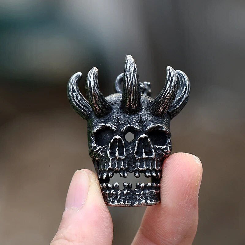 Conjoined Horned Twin Skulls Pendant - Chrome Cult