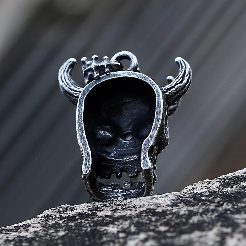 Conjoined Horned Twin Skulls Pendant - Chrome Cult