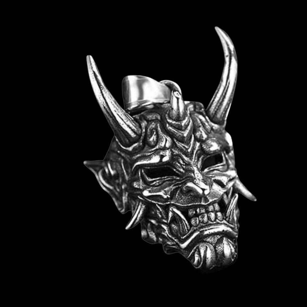 Devil Horned Skull Mask Pendant - Chrome Cult