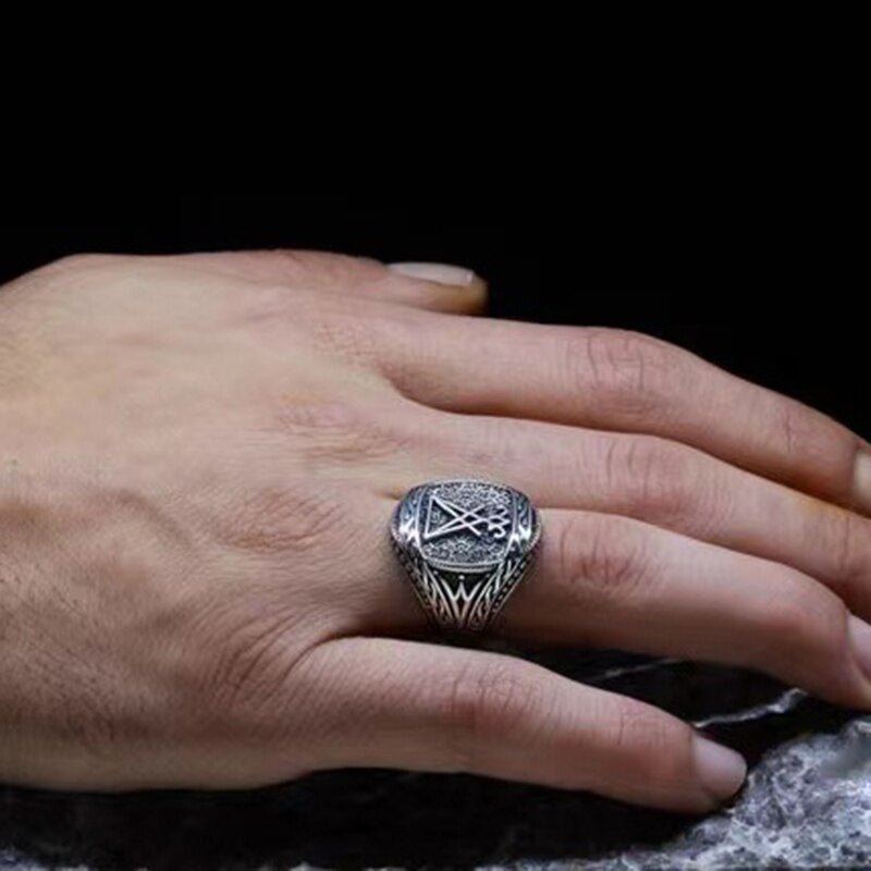 Enchanted Lucifer Seal of Satan Signet Ring - Chrome Cult