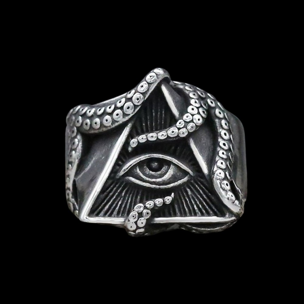 Eye Of Providence Octopus Tentacle Ring - Chrome Cult