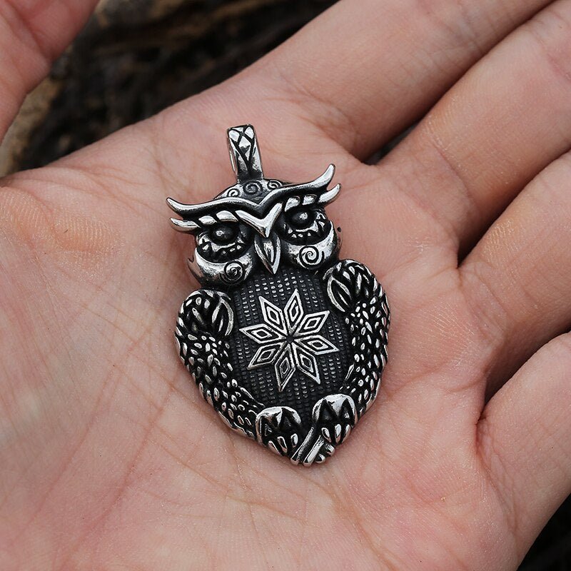 Geometric Flower Owl Pendant - Chrome Cult