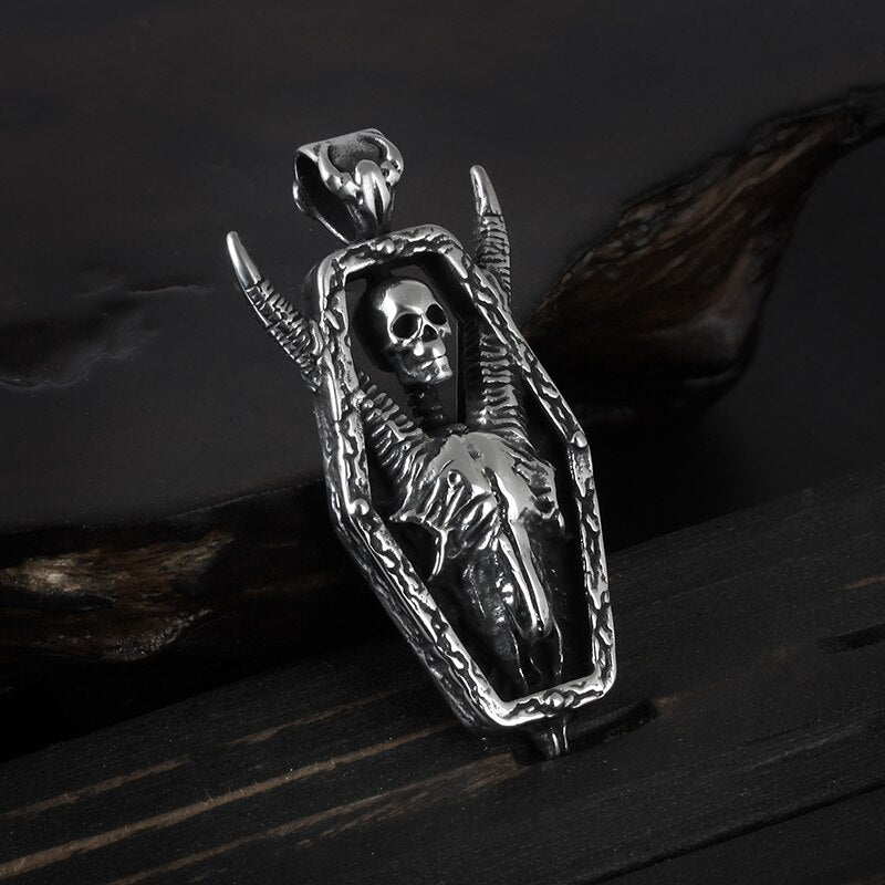 Goat Skeleton Skull Pendant - Chrome Cult