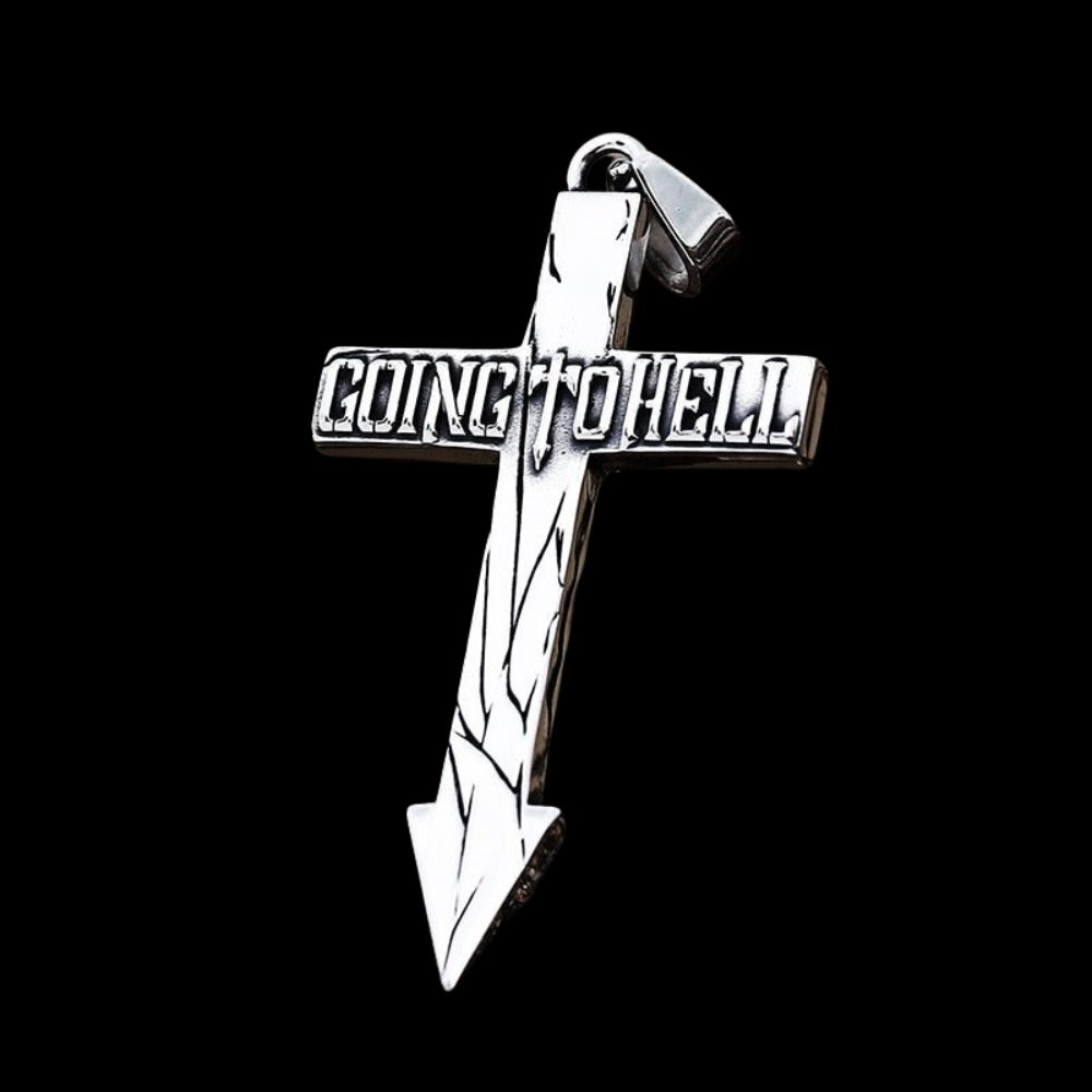 Going To Hell Arrow Cross Pendant | Stainless Steel Gothic Jewelry
