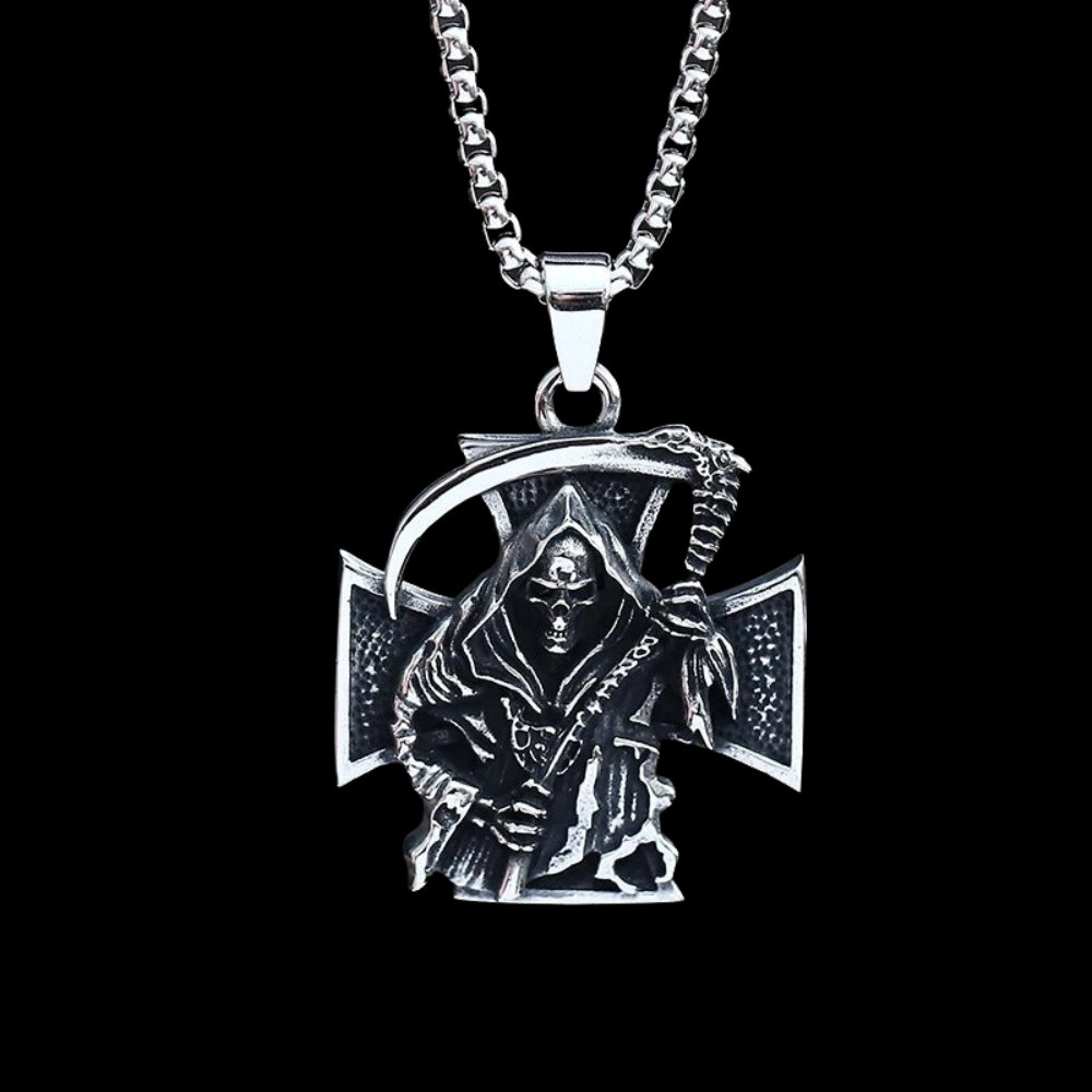 Grim Reaper Cross Pendant | Stainless Steel Gothic Jewelry