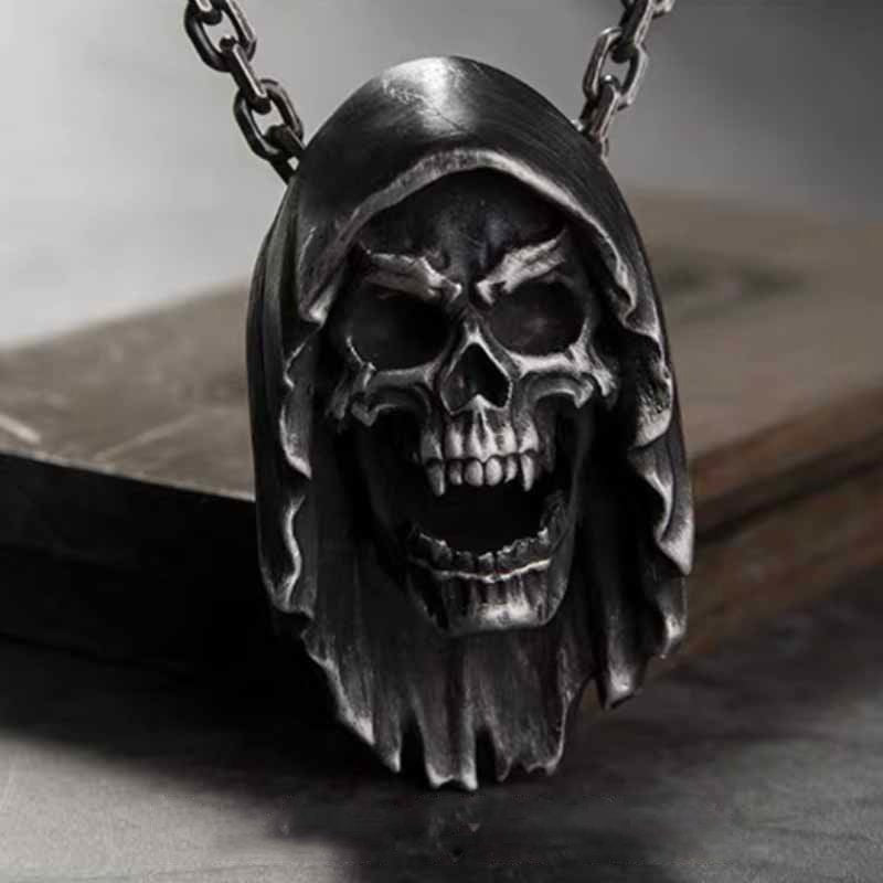 Grim Reaper Skull Pendant - Chrome Cult