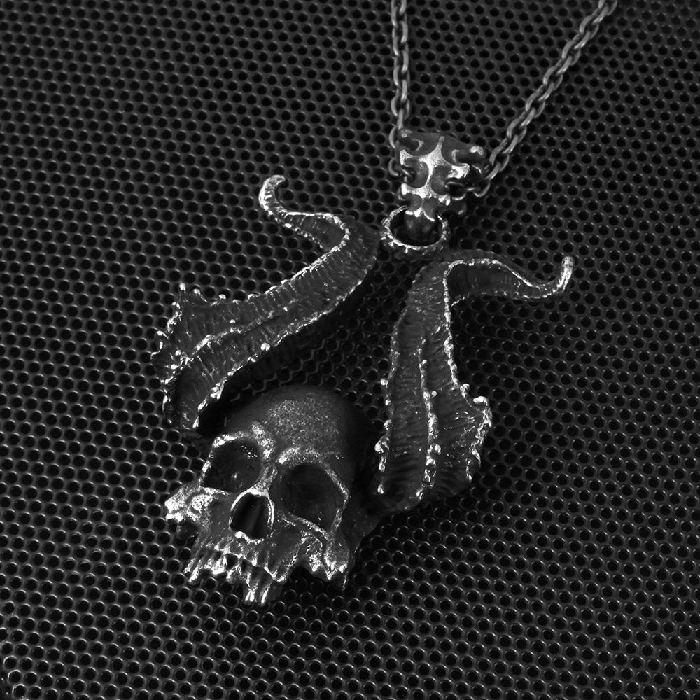 Horned Satan Devil Skull Pendant - Chrome Cult