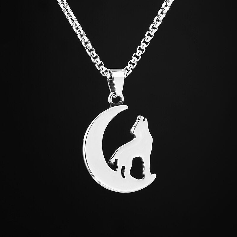 Howling Wolf Moon Pendant - Chrome Cult