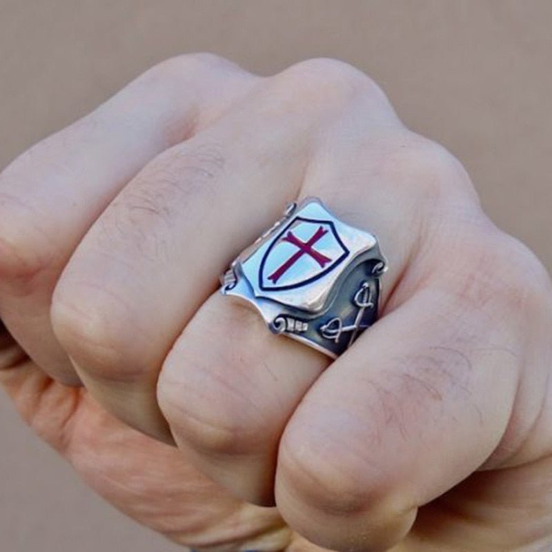 Knights Templar Red Cross Ring - Chrome Cult