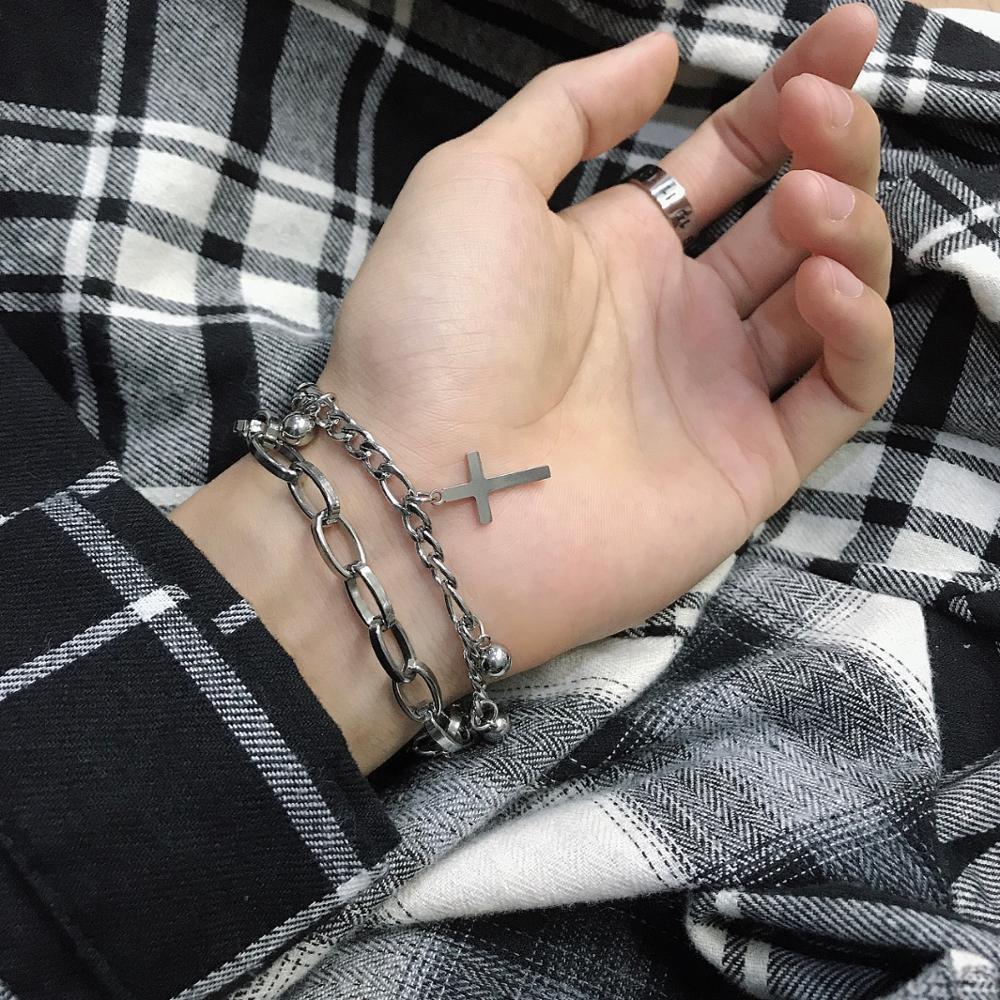 Layered Ball & Cross Charm Bracelet - Chrome Cult