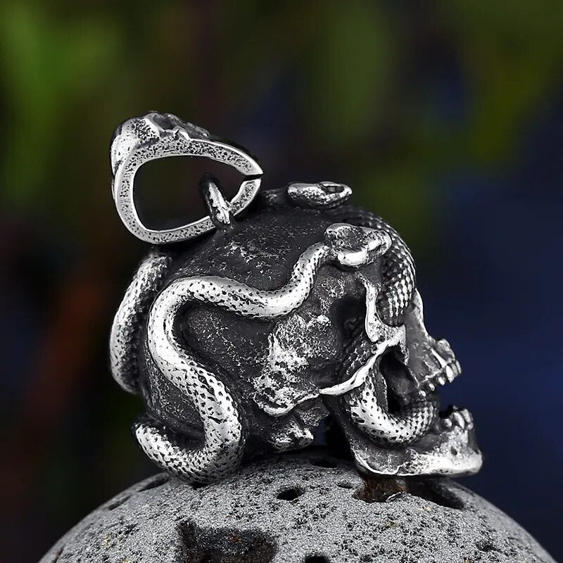 Life Death Snake Skull Pendant - Chrome Cult