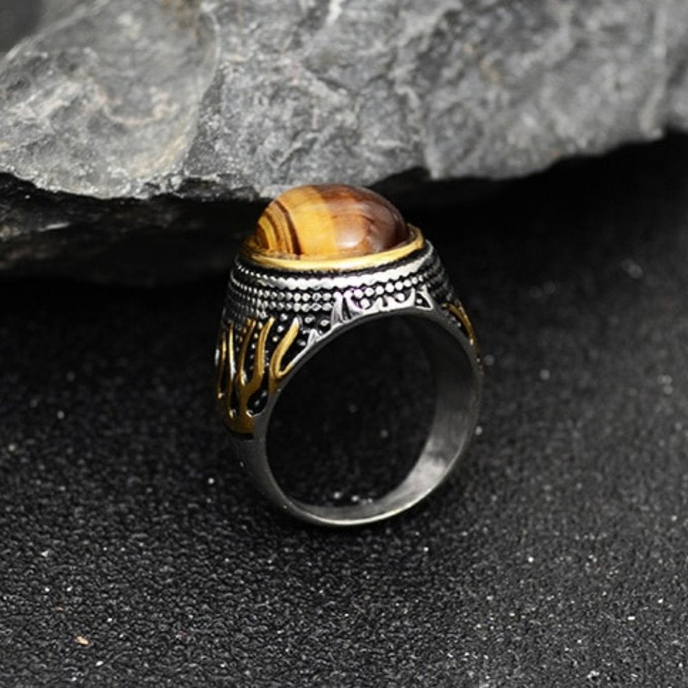 Natural Stone Flame Ring - Chrome Cult