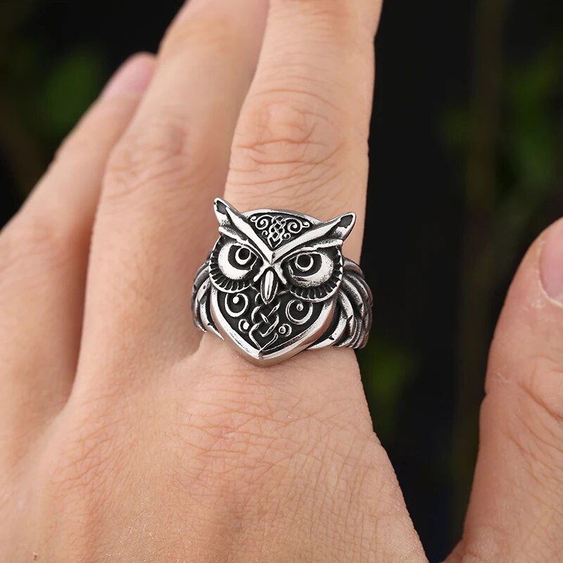 Owl Head Viking Ring - Chrome Cult