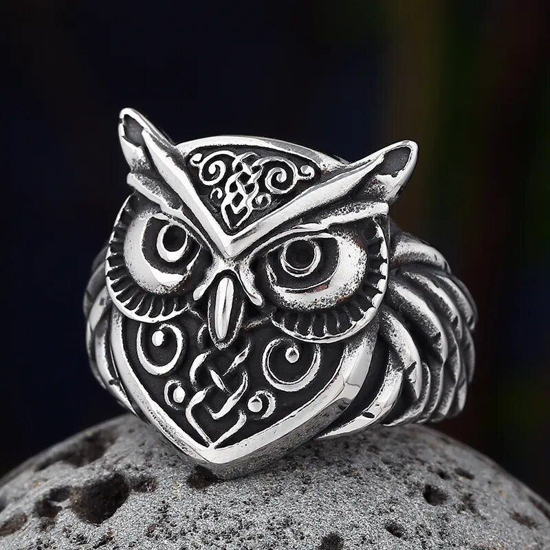 Owl Head Viking Ring - Chrome Cult