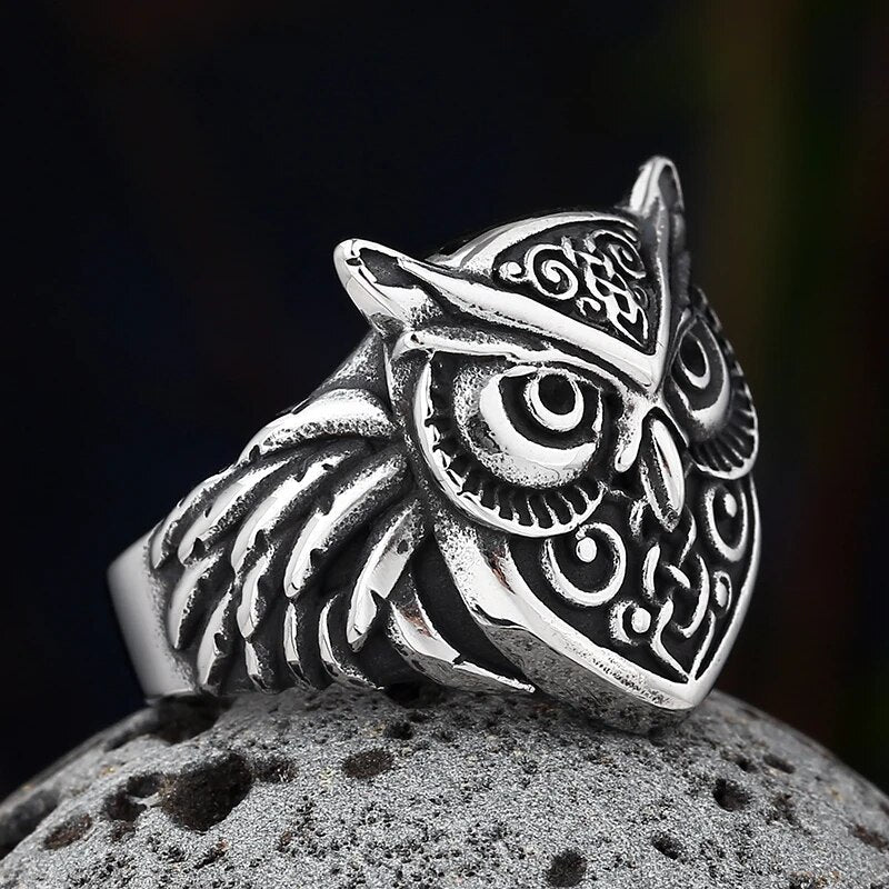 Owl Head Viking Ring - Chrome Cult