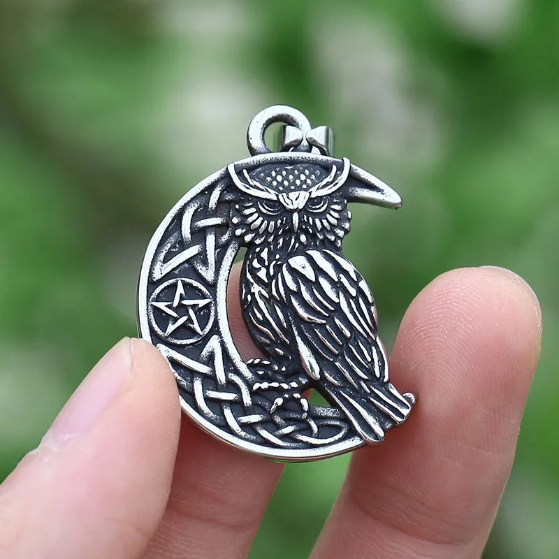 Pentagram Luna Owl Pendant - Chrome Cult