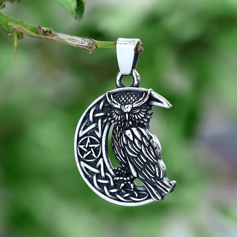 Pentagram Luna Owl Pendant - Chrome Cult