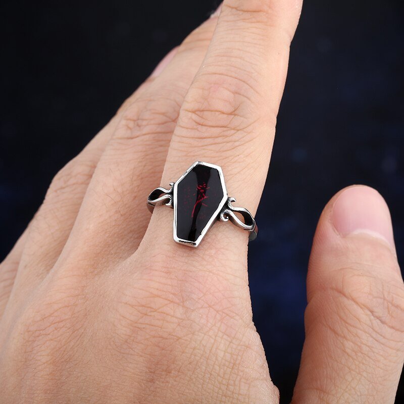 Red Epoxy Flower Coffin Ring - Chrome Cult