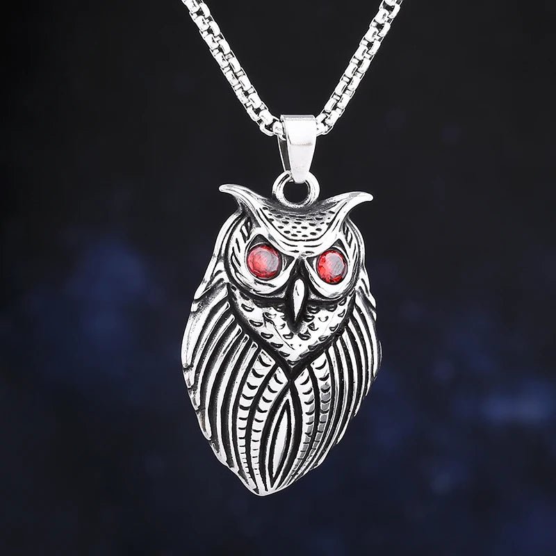 Red Gem Owl Eyes Pendant - Chrome Cult
