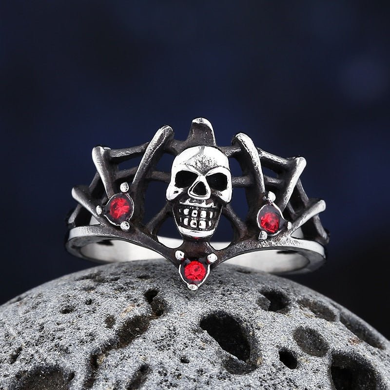 Red Stone Skull Ring - Chrome Cult