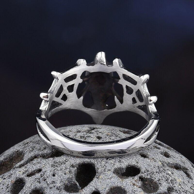 Red Stone Skull Ring - Chrome Cult
