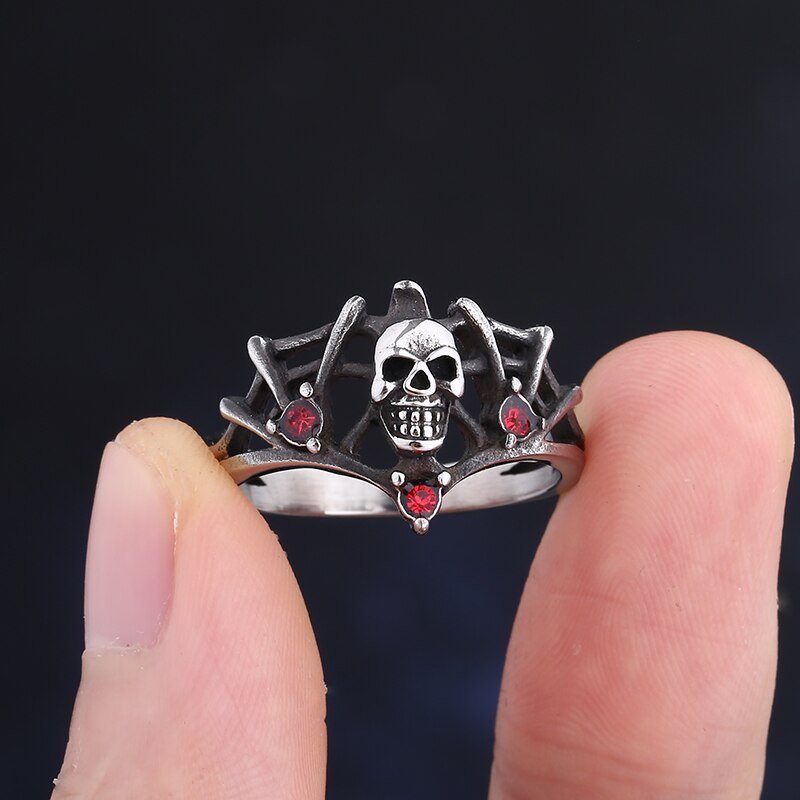 Red Stone Skull Ring - Chrome Cult