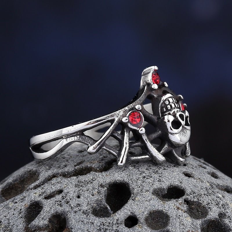 Red Stone Skull Ring - Chrome Cult