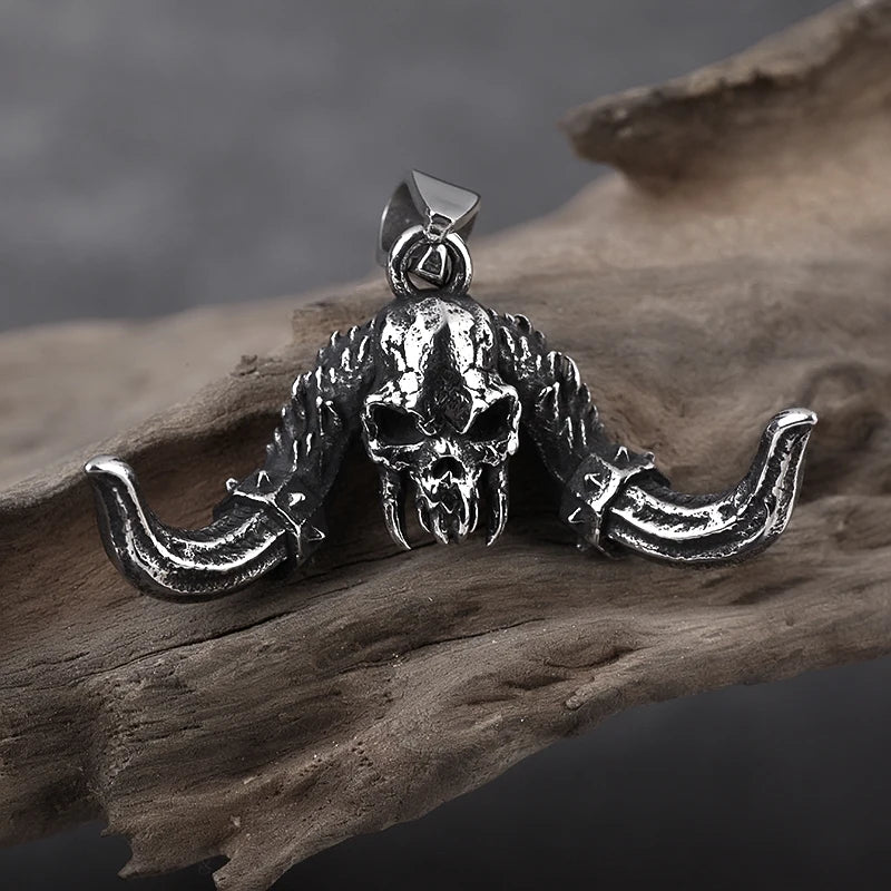 Satanic Horned Skull Pendant - Chrome Cult