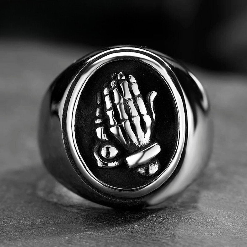 Skeleton Hands Of Prayer Ring - Chrome Cult