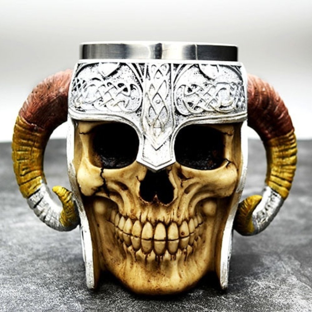 Skull Viking Ram Horned Mug - Chrome Cult