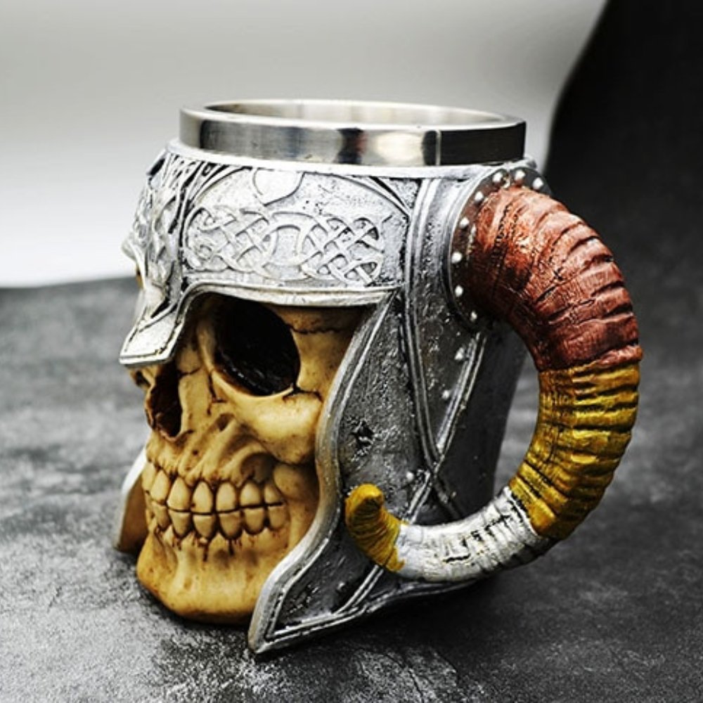 Skull Viking Ram Horned Mug - Chrome Cult