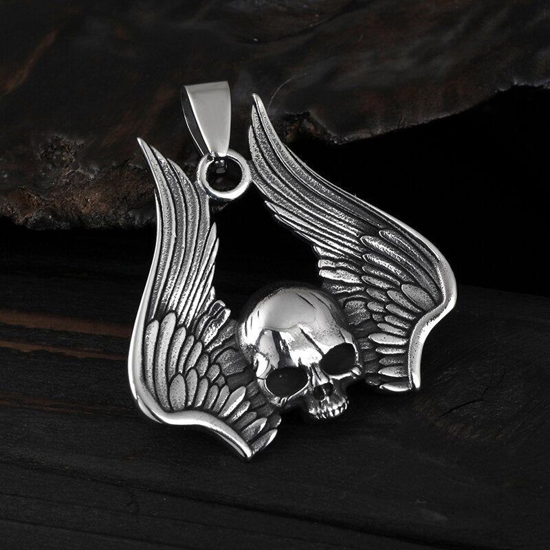 Skull Wings Pendant - Chrome Cult