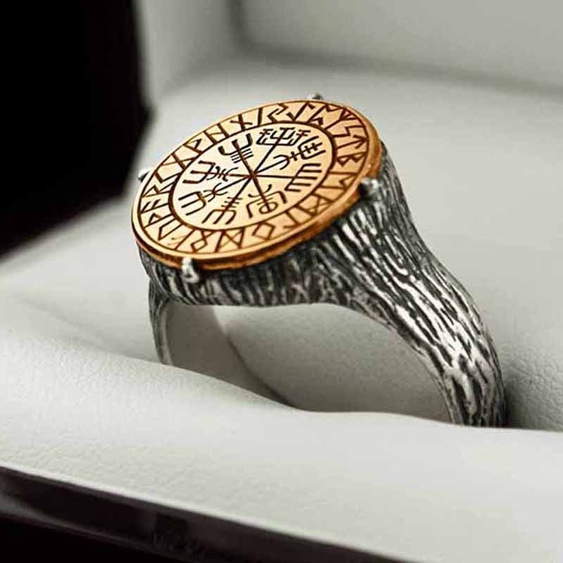 Vegvisir Compass Runes Ring - Chrome Cult