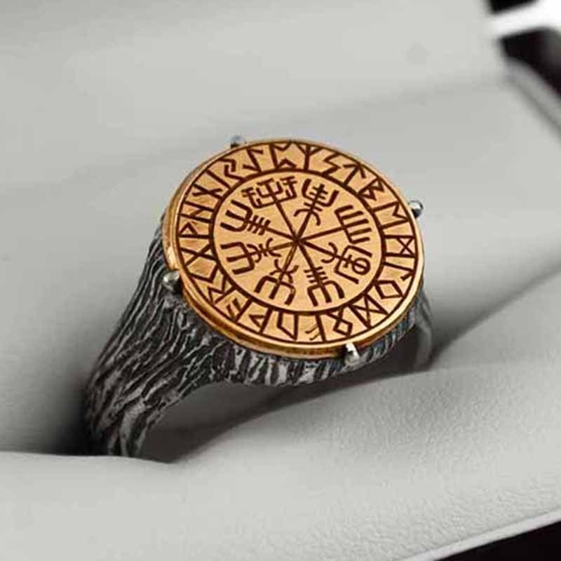 Vegvisir Compass Runes Ring - Chrome Cult
