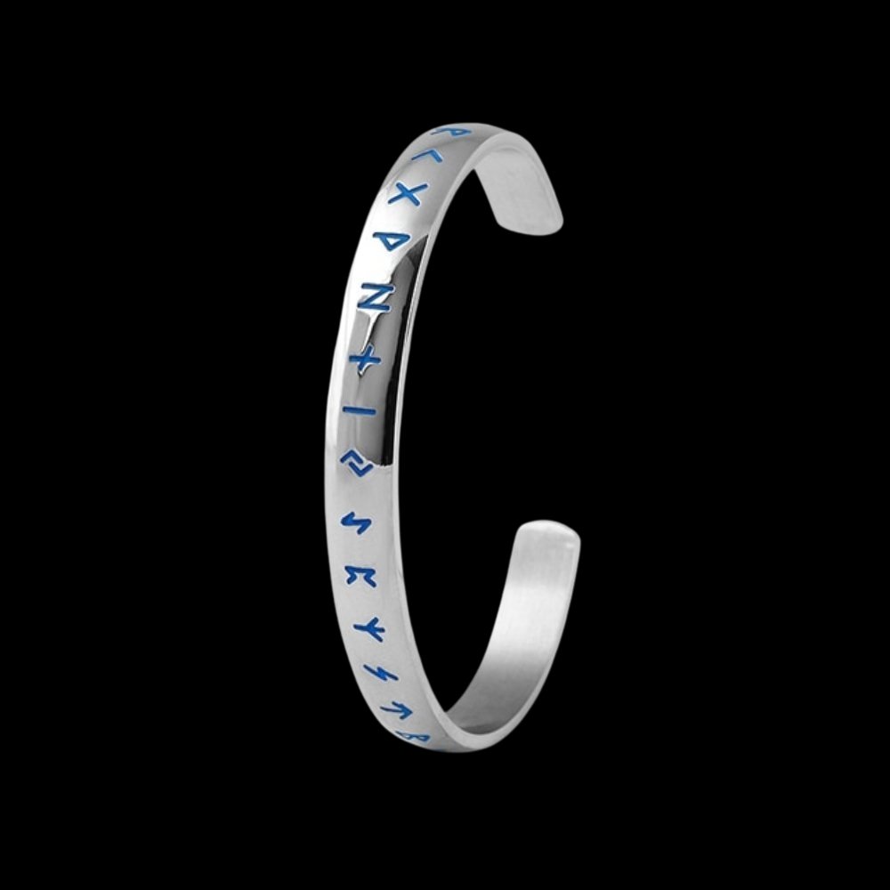 Viking Runes Open Cuff Bracelet - Chrome Cult